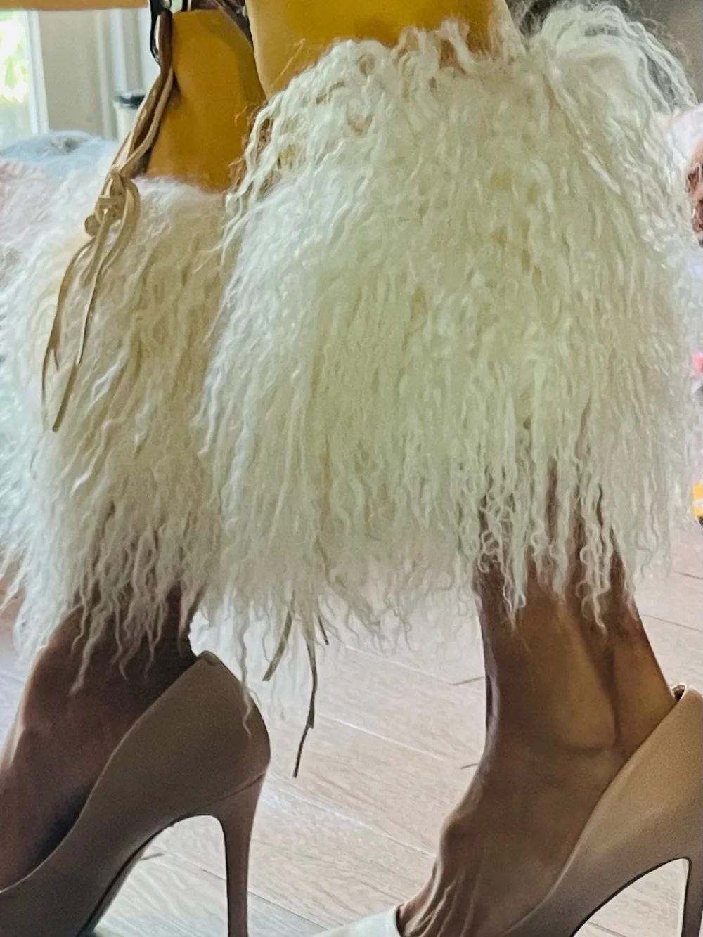 Authentic Custom handcrafted lamb fur boot toppers or foot/ankle adornment